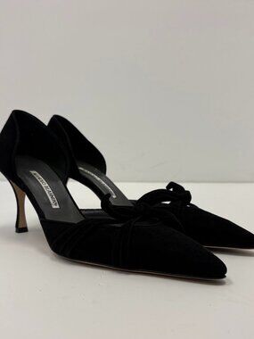 Manolo Blahnik Suede Stiletto d'Orsay Pumps 41 / 11 B 3" Heels Shoes Bow Detail